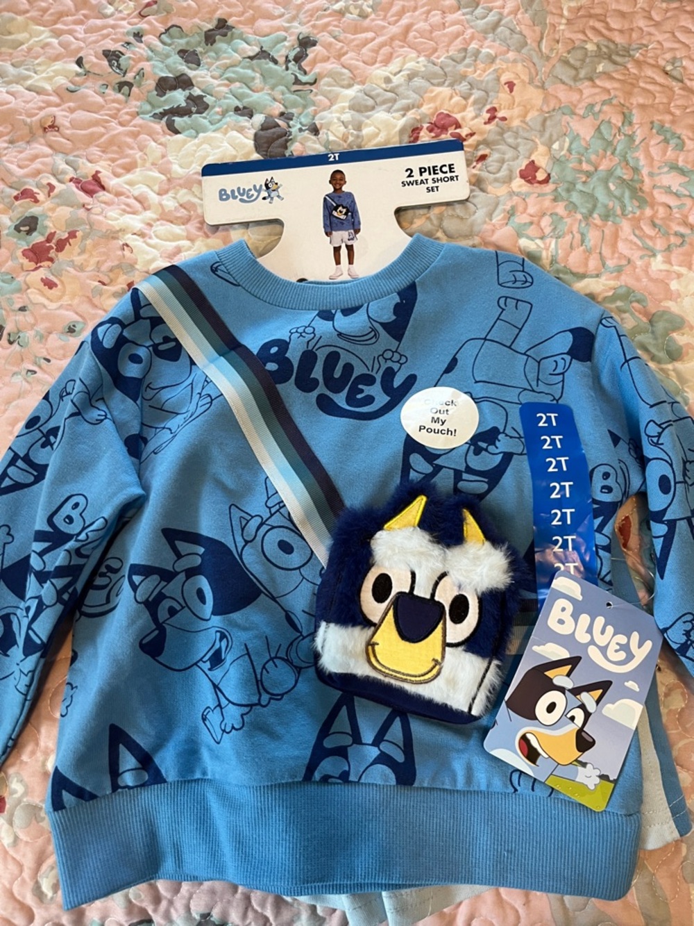 Bluey Kids Blue Graphic Sweatshirt with Plush Crossbody Pouch